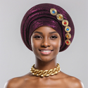 Exaggerated Gold-Stamped Pleated Multi-Layer Headwrap Cap