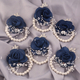 Silver Leaf Rhinestone Wrist Corsage With Navy Rose