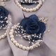 Silver Leaf Rhinestone Wrist Corsage With Navy Rose