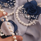 Silver Leaf Rhinestone Wrist Corsage With Navy Rose