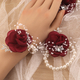 Silver Leaf Rhinestone Wrist Corsage With Navy Rose