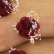 Silver Leaf Rhinestone Wrist Corsage With Navy Rose