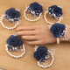 Silver Leaf Rhinestone Wrist Corsage With Navy Rose
