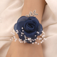 Silver Leaf Rhinestone Wrist Corsage With Navy Rose