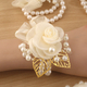 Fairy Tulle Rose Wrist Corsage With Gold Leaf Beading