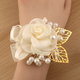 Fairy Tulle Rose Wrist Corsage With Gold Leaf Beading