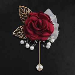 Dark Red Gold Pearl Boutonniere (L 12Cm*W 9Cm) 12G
