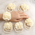 3D Satin Rose Pearl Brooch Ivory Wedding Corsage