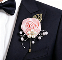 Simulated Satin Rose Pearl Brooch With Gold Leaves