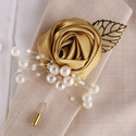 Simulated Satin Rose Pearl Brooch With Gold Leaves