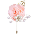 Simulated Satin Rose Pearl Brooch With Gold Leaves