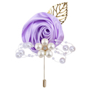 Simulated Satin Rose Pearl Brooch With Gold Leaves