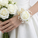 Creamy Fabric Rose Wrist Corsage For Wedding Bridesmaid