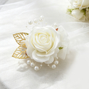 Creamy Fabric Rose Wrist Corsage For Wedding Bridesmaid