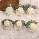 Forest-Style Artificial Ivory Rose Wrist Corsage And Beaded Boutonniere Set