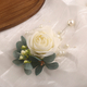 Forest-Style Artificial Ivory Rose Wrist Corsage And Beaded Boutonniere Set
