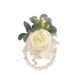 Forest-Style Artificial Ivory Rose Wrist Corsage And Beaded Boutonniere Set