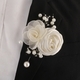 Lace Satin Rose Pearl Boutonniere Wedding Brooch