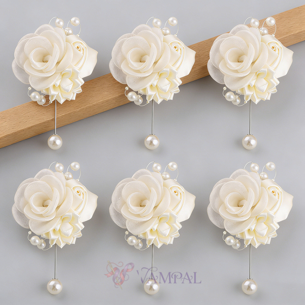 Satin Rose Pearl 3D Flower Brooch Corsage