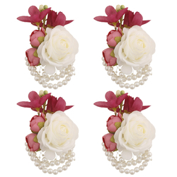 Cream + Dark Red Wrist Flower 4PCS