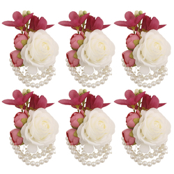 Cream + Dark Red Wrist Flower 6PCS