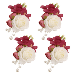 Cream + Dark Red Boutonniere 4PCS