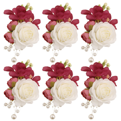 Cream + Dark Red Boutonniere 6PCS