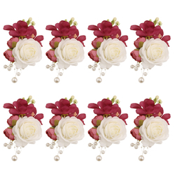 Cream + Dark Red Boutonniere 8PCS