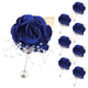 Sapphire Blue Wedding Boutonniere And Wrist Flower Set