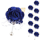 Sapphire Blue Wedding Boutonniere And Wrist Flower Set