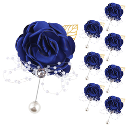 Royal Blue Boutonniere 8 Pcs/Pack (Pull Out The Pin At The Pearl Base To Use) 8