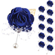 Sapphire Blue Wedding Boutonniere And Wrist Flower Set
