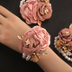 Pulsera corsage de rosa de cinta de satén champán con perlas