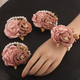 Pulsera corsage de rosa de cinta de satén champán con perlas