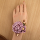 Pulsera corsage de rosa de cinta de satén champán con perlas