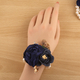 Pulsera corsage de rosa de cinta de satén champán con perlas