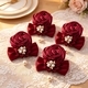 Dark Red Satin Wrist Corsage And Boutonniere Set