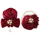 Dark Red Satin Wrist Corsage And Boutonniere Set