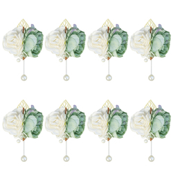 Cream + Grass Green Corsage 8Pcs
