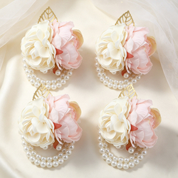 Cream + Pink Wrist Flower 4Pcs