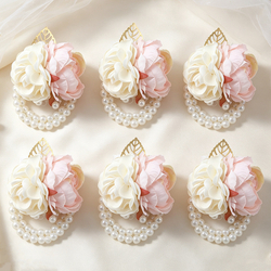 Cream + Pink Wrist Flower 6Pcs