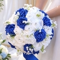Ramo de rosas de espuma PE azul real y blanco con gypsophila