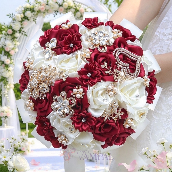 Satin Rose Bridal Bouquet With Diamond-Studded Accents