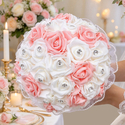 Bouquet de mariée roses en mousse PE rose et blanc avec résille strass