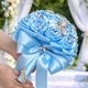 Light Blue Satin Rose Bridal Bouquet With Faux Rhinestone Pearls
