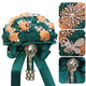 Bouquet de roses artificielles ruban vert foncé avec papillon strass et décorations perles