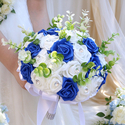 Royal Blue And White Artificial Rose Bouquet With Eucalyptus