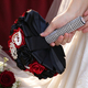 Wine Red And Black Satin Ribbon Rose Bouquet With Rhinestones