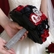 Wine Red And Black Satin Ribbon Rose Bouquet With Rhinestones