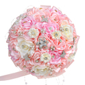 Pink Satin 3D Rose Bridal Bouquet With Rhinestone Pearls